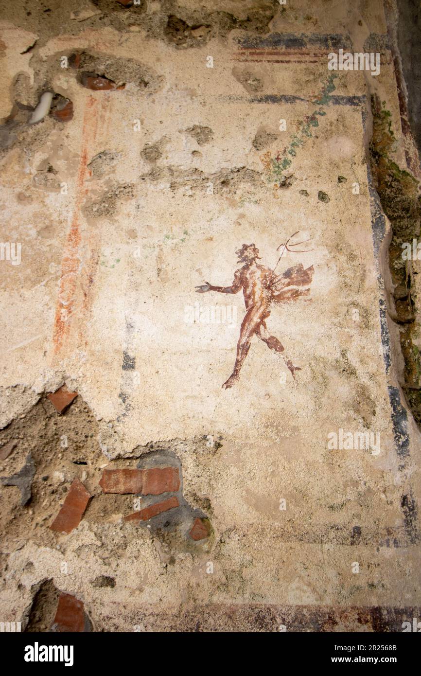 detail of paintings in ambulatio villa, Bath of Baia archaeological park, Baia,  Campania, Naples, Italy Stock Photo