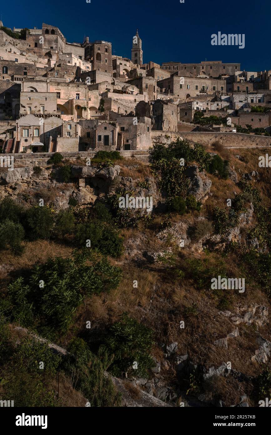 Matera, Basilicata, Italy, founded in about 250 BC, where troglodyte homes were cut in two underground cities, Sasso Caveoso and Sasso Barisano, together known as the Sassi di Matera. Stock Photo