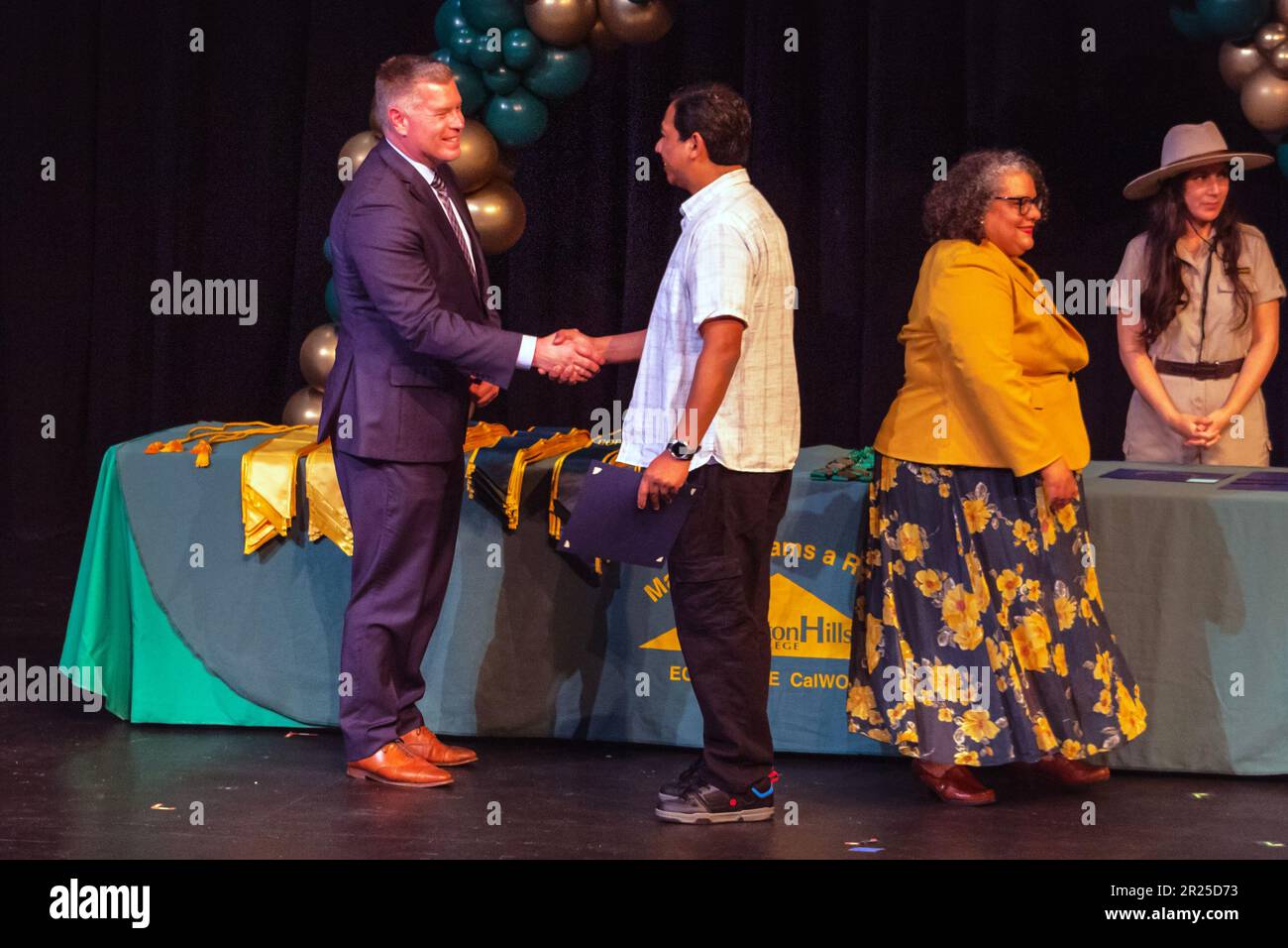 President Dr. Kevin Horan Honors Gio Skelton at Crafton Hills College 2023 Graduation Ceremony Stock Photo