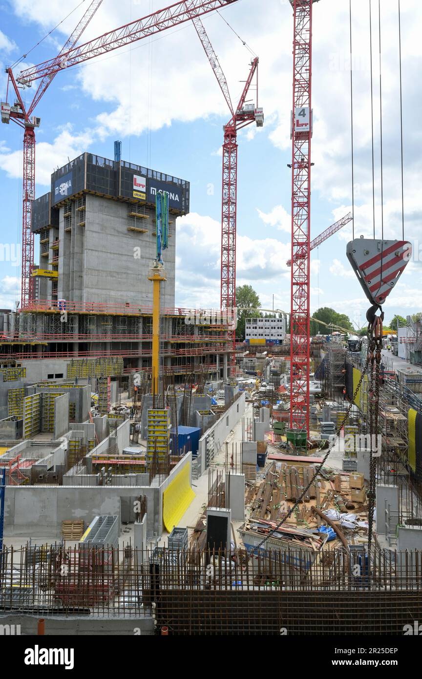 GERMANY, Hamburg, Harbour town, construction site Elb Tower of Signa Holding, financed by Signa Prime Selection AG, company of Signa Holding, Signa Holding was founded by Austrian real estate developer René Benko , also owner of Karstadt Kaufhaus Stock Photo