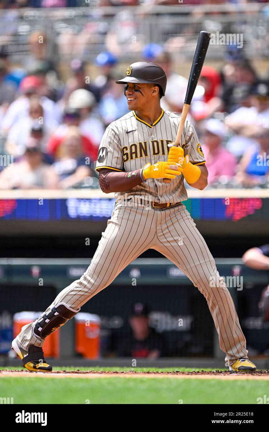 MINNEAPOLIS, MN - MAY 11: San Diego Padres Outfield Juan Soto (22) at the  plate during a MLB game between the Minnesota Twins and San Diego Padres on  May 11, 2023, at