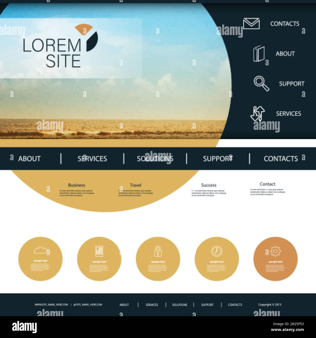 Website Design for Your Business with Beach Image Background Stock Vector