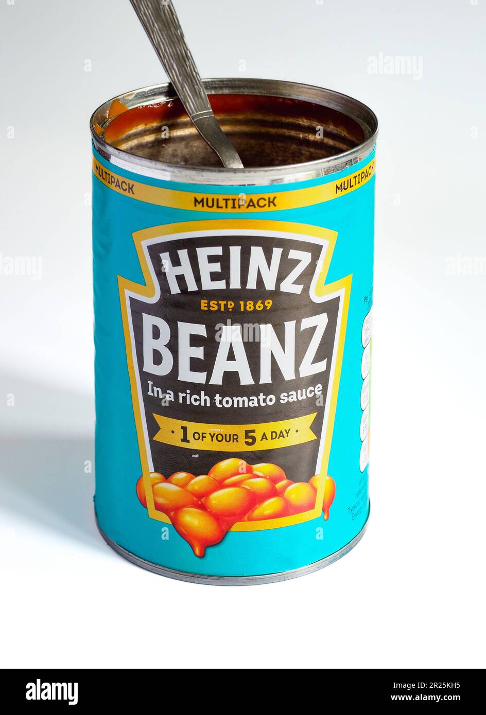 Manchester UK May 2023 open can of Heinz Beans with a spoon sticking out Stock Photo Alamy