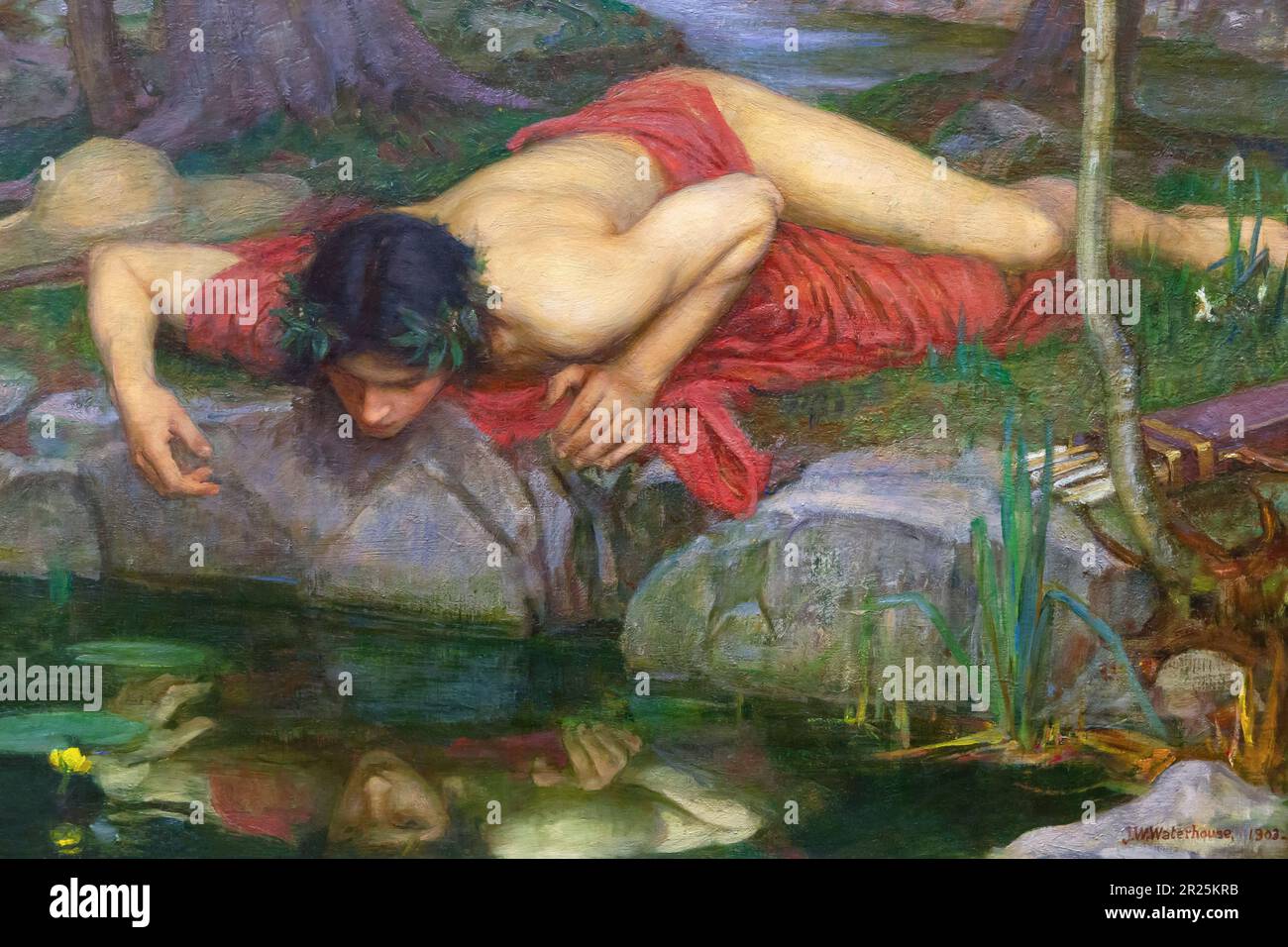 Narcissus, detail from Echo and Narcissus, John William Waterhouse, 1903, Stock Photo
