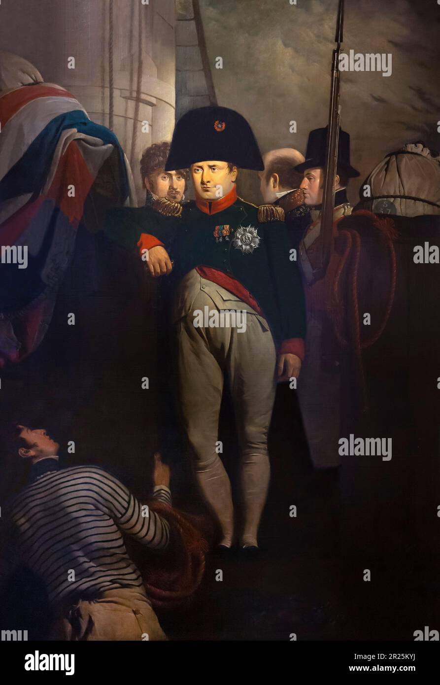 Napoleon Bonaparte on board the  Bellerophon in Plymouth Sound, Sir Charles Lock Eastlake, 1815, Stock Photo