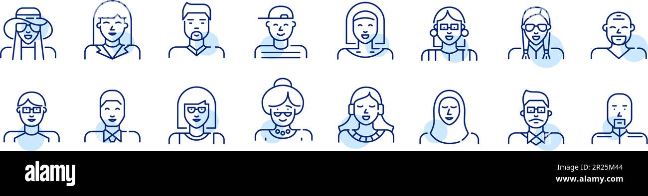 Set of people avatar icons. Pixel perfect, editable stroke icons Stock ...
