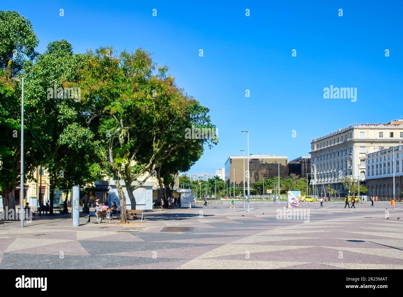 Rio de Janeiro, Brazil - May 2, 2023: A town square with cobblestone floor in red, black and white. Famous place in the downtown district. Stock Photo