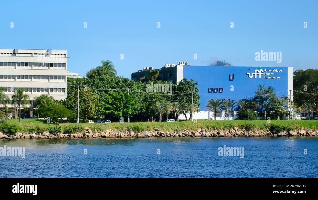 Rio de Janeiro, Brazil - May 2, 2023: Building with the acronym UFF for University Federal Fluminense Stock Photo