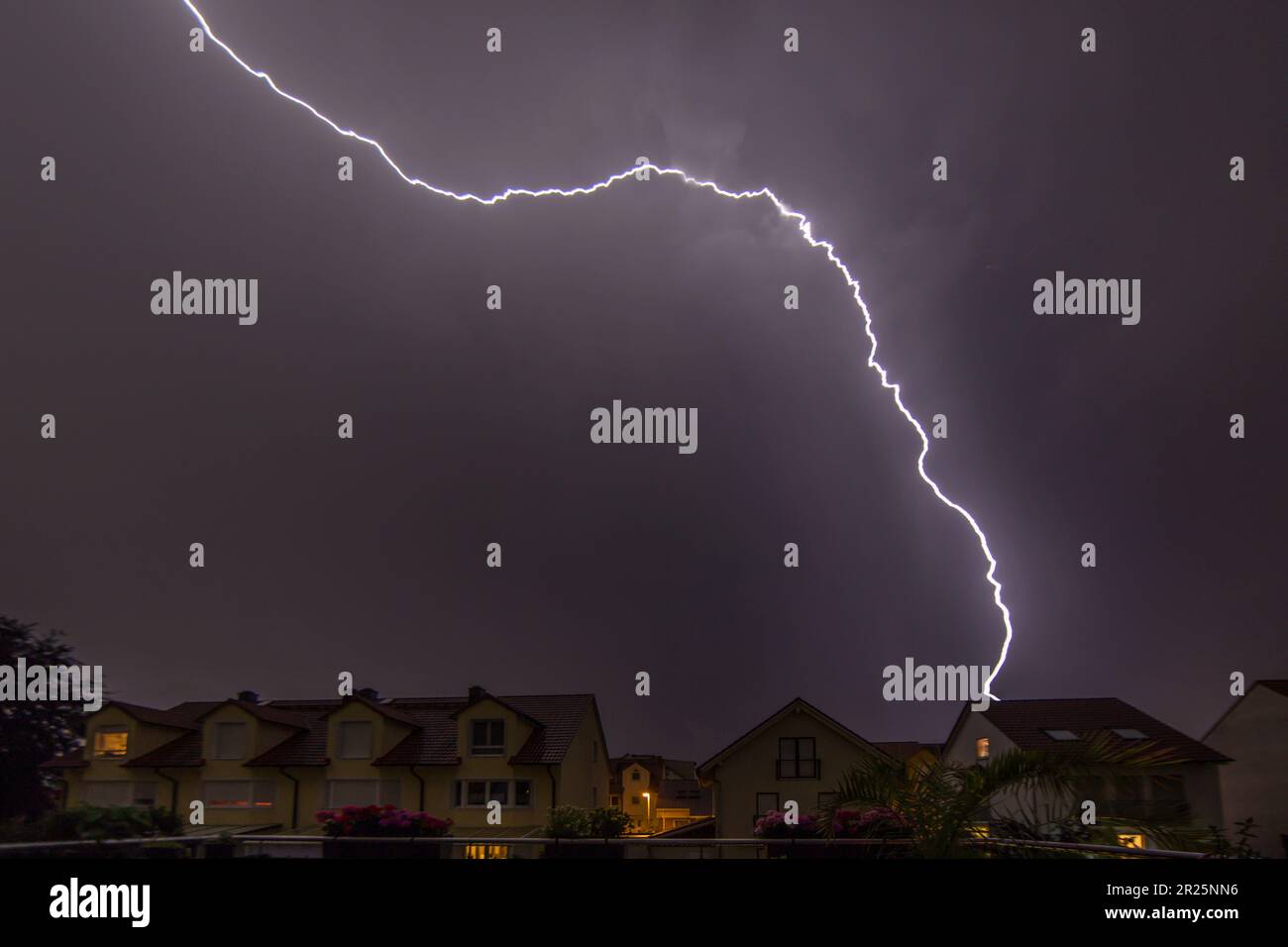 Image of lightning in the night hitting badly a house on the ground Stock Photo Alamy