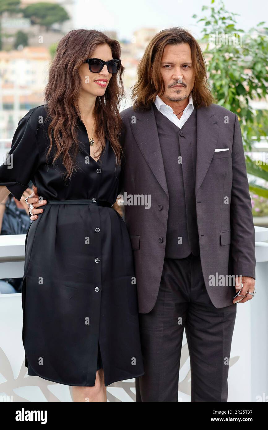 Cannes, France, on 17 May 2023. Maiwenn and Johnny Depp pose at the