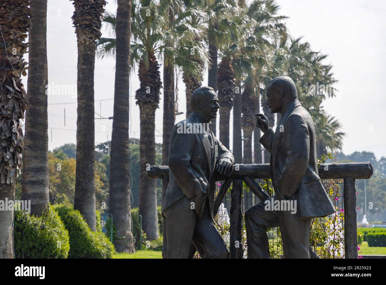 A picture of the Ataturk and Inonu statue at the Kulturpark Izmir. Created by Tankut Oktem, it was inspired by a painting, and opened together with th Stock Photo
