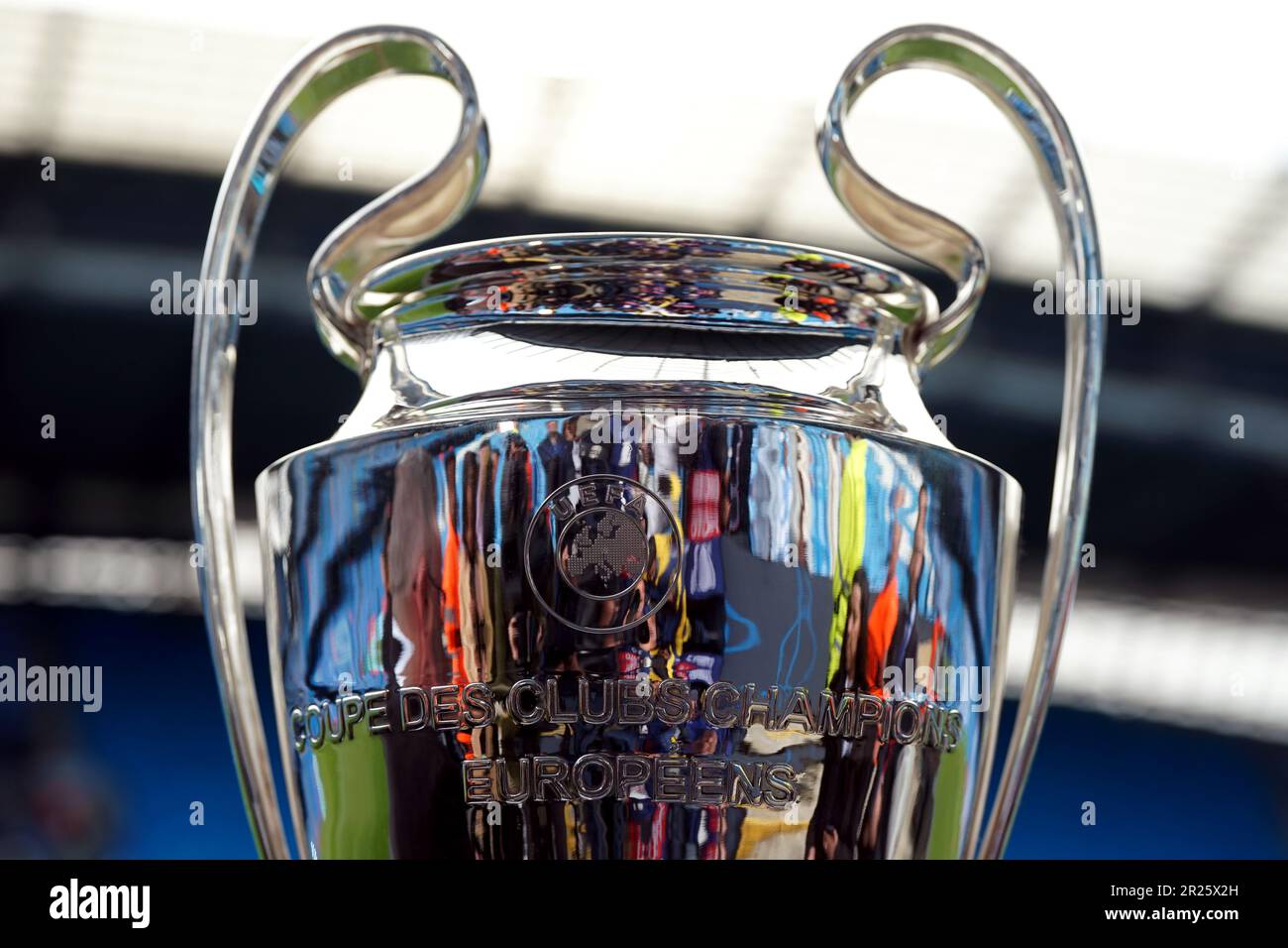 The UEFA Champions League Trophy on display ahead of the UEFA Champions