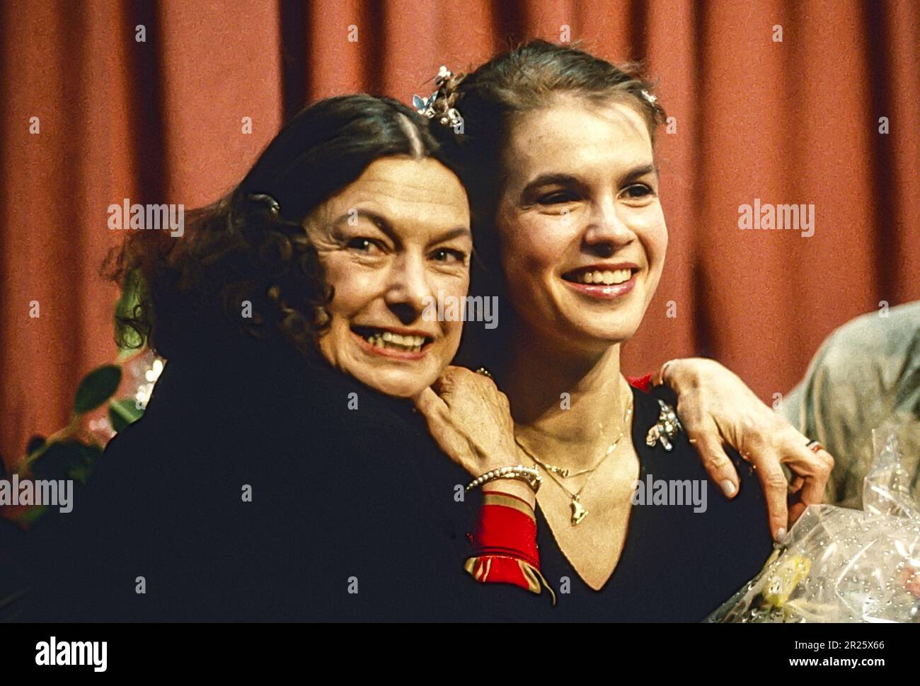 Katerina Witt (GDR) with coach Jutta Müller at the 1986 World Figure Skating Championships. Stock Photo