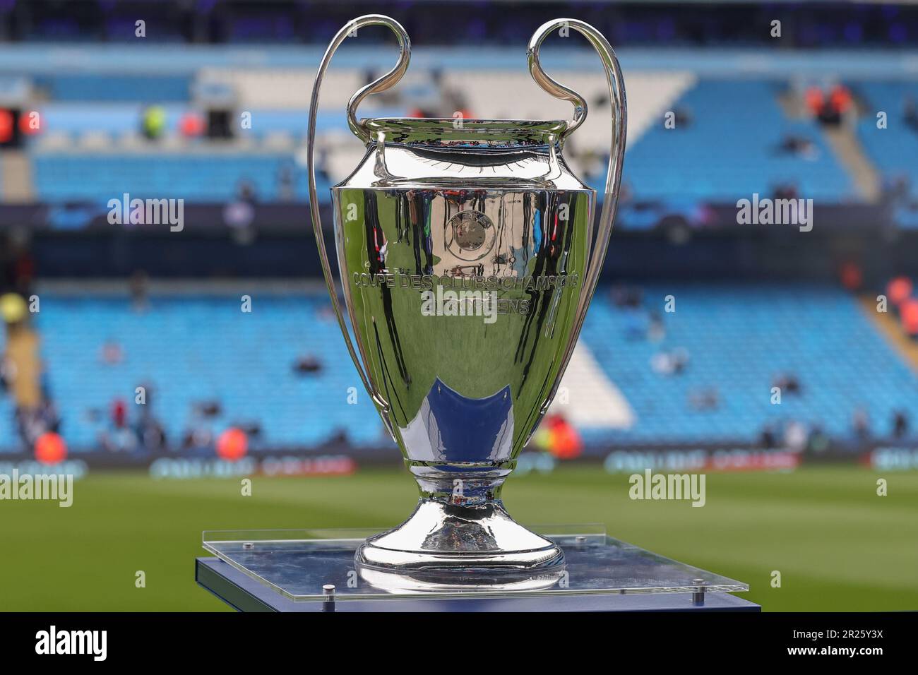 The UEFA Champions League trophy on display ahead of the UEFA Champions