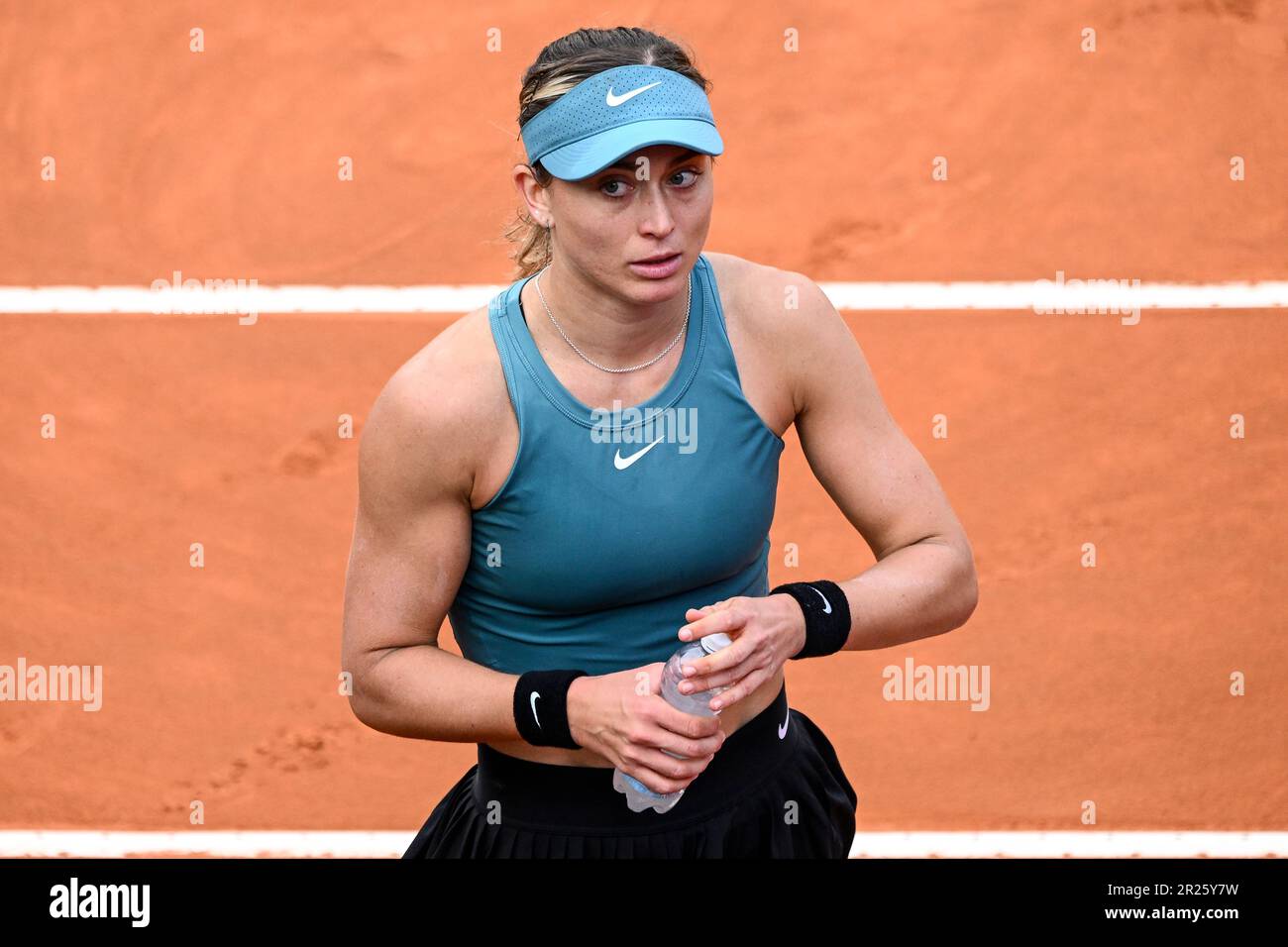 Rome, Italy. 17th May, 2023. Paula Badosa of Spain during her match against Jelena Ostapenko of Latvia at the Internazionali BNL d'Italia tennis tournament at Foro Italico in Rome, Italy on May 17th, 2023. Credit: Insidefoto di andrea staccioli/Alamy Live News Stock Photo