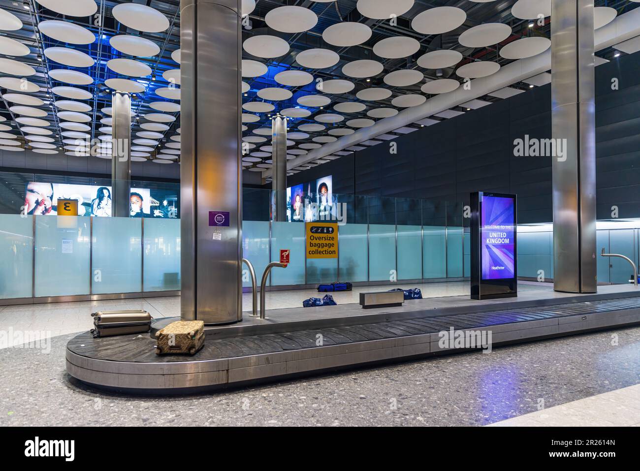 HEATHROW, UK MAY 11, 2023 Interior of baggage claim area of London