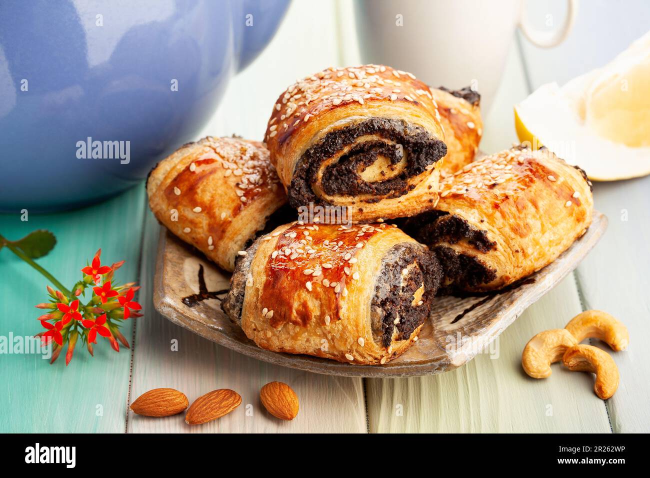 poppy cookies on wood background Stock Photo