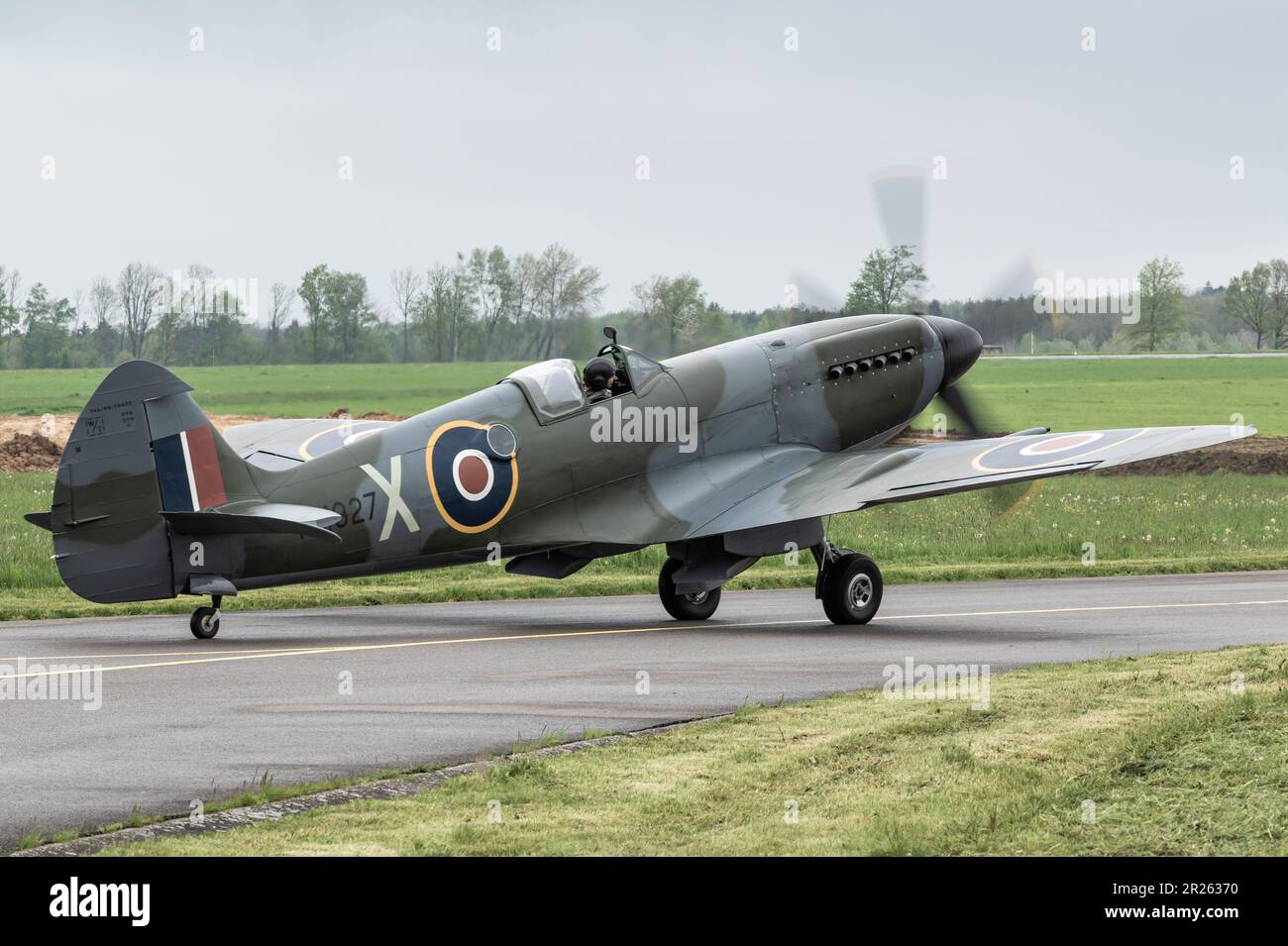 The Supermarine Spitfire is a British single-seat fighter aircraft used by the Royal Air Force and other Allied countries during WWII. Stock Photo