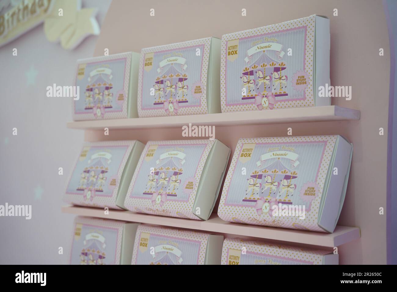 Nice pink children's Birthday party goodie bag. Carousel horse Birthday