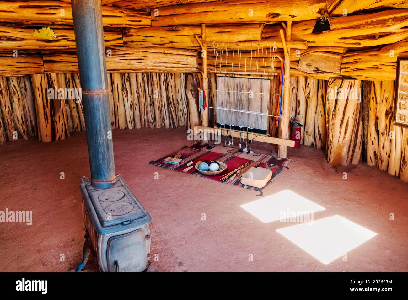 Interior of traditional Navajo Hogan home; Navajo Tribal Park; Monument Valley; Utah; USA Stock Photo