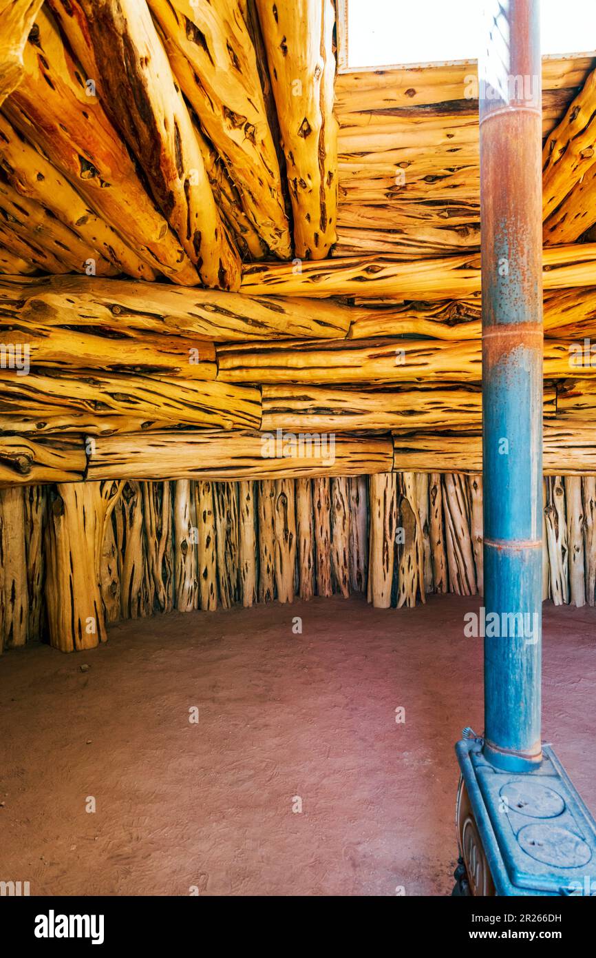Interior of traditional Navajo Hogan home; Navajo Tribal Park; Monument Valley; Utah; USA Stock Photo
