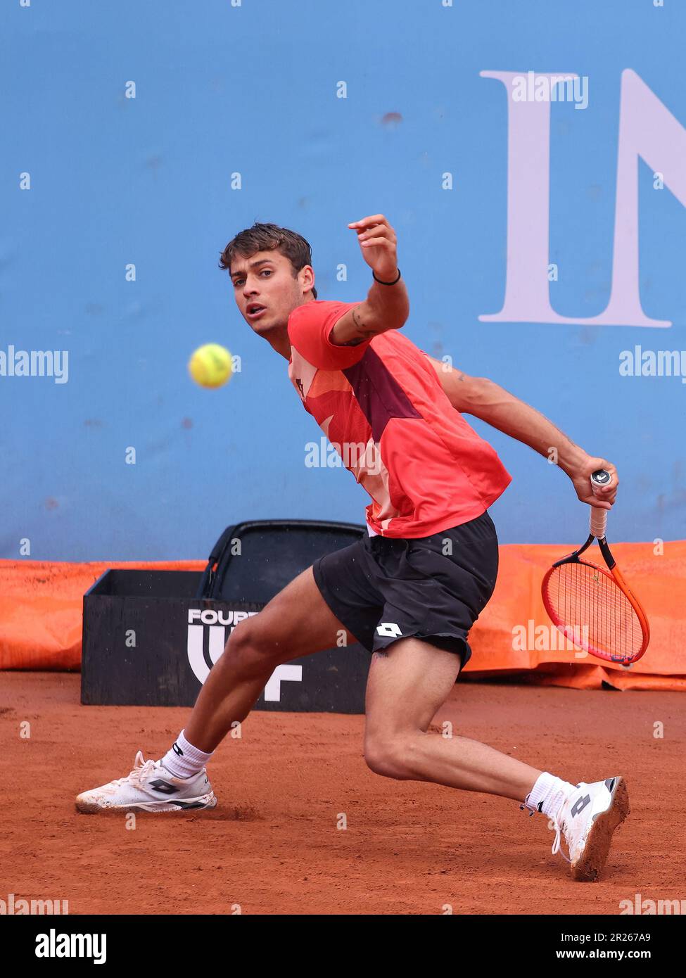 Turin, Italy. 17th May, 2023. Circolo della Stampa - Sporting, Turin,  Italy, May 17, 2023, Flavio Cobolli (Italy) during the match vs Gianluca  Mager (Italy) during 2023 Piemonte Open Intesa San Paolo -