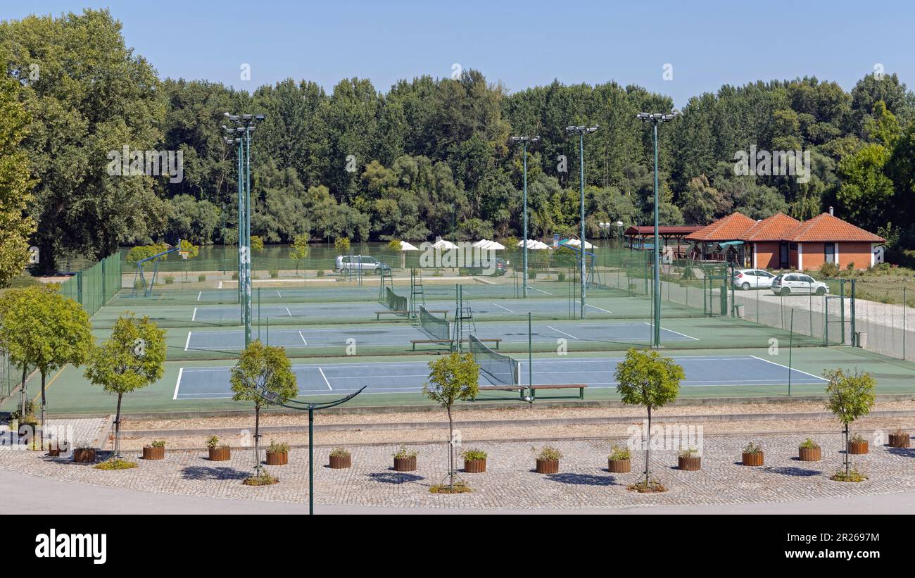 Belgrade, Serbia - September 11, 2021: Marina Oasa Tennis Court Grocka Hotel Garni at Danube River. Stock Photo