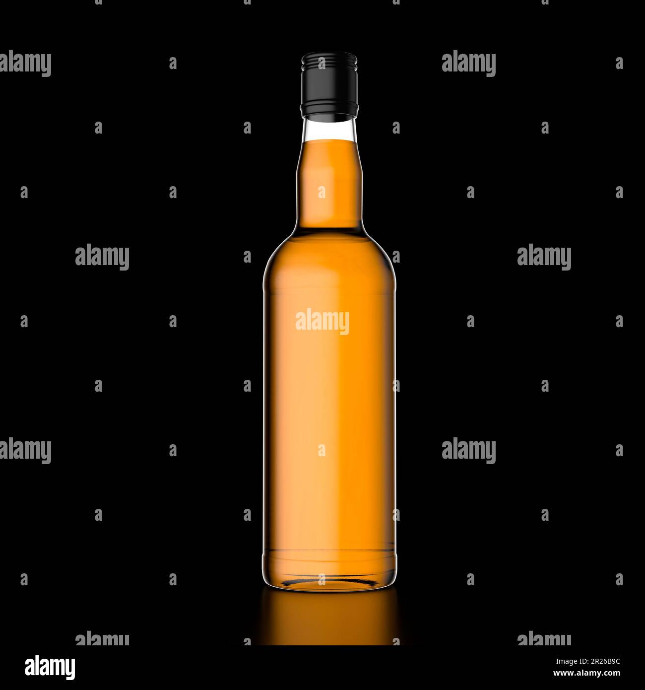 3d illustration front view closeup of tall whiskey bottle with no label