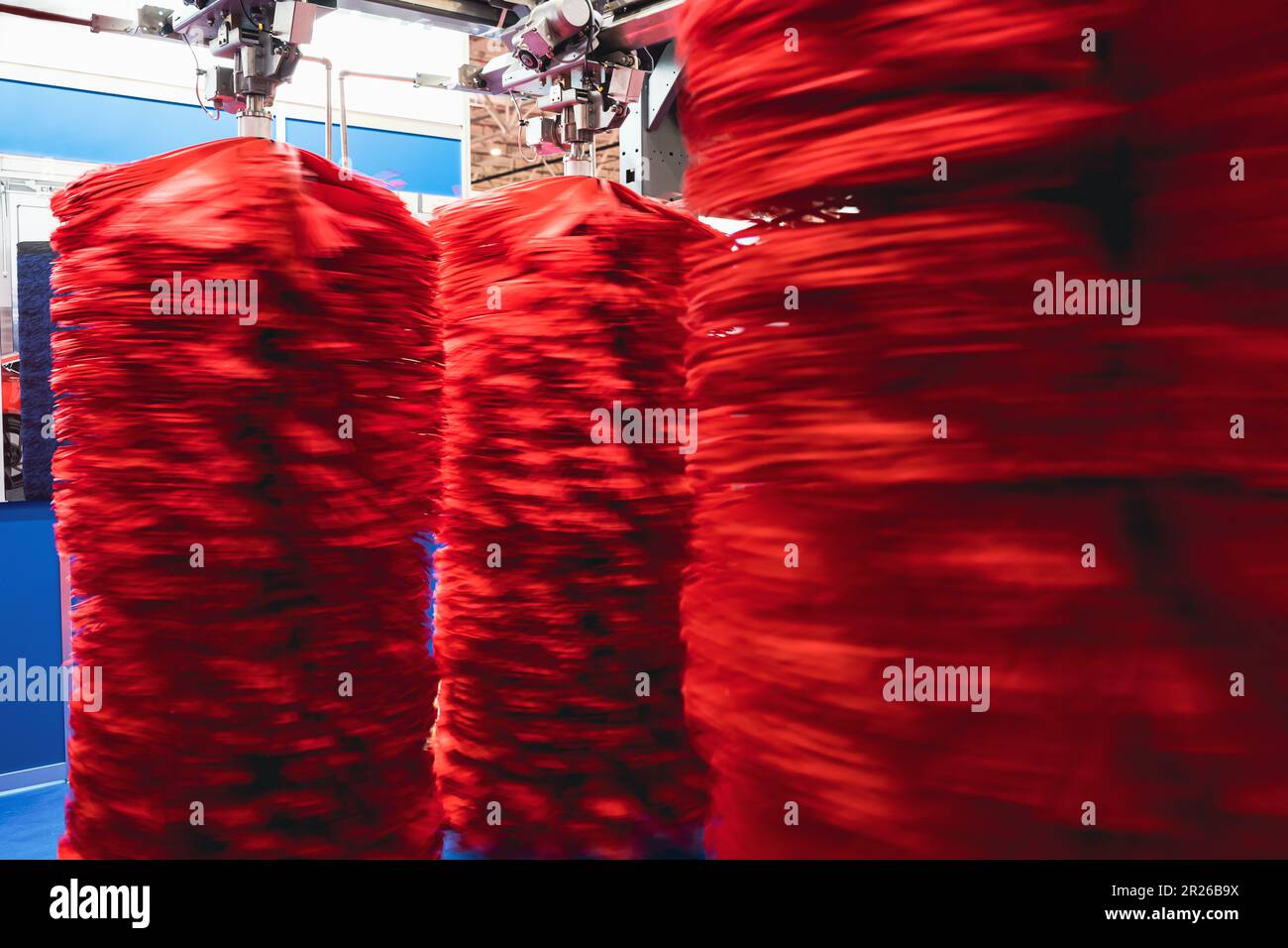 detail of an automatic car wash system in cleaning station with large