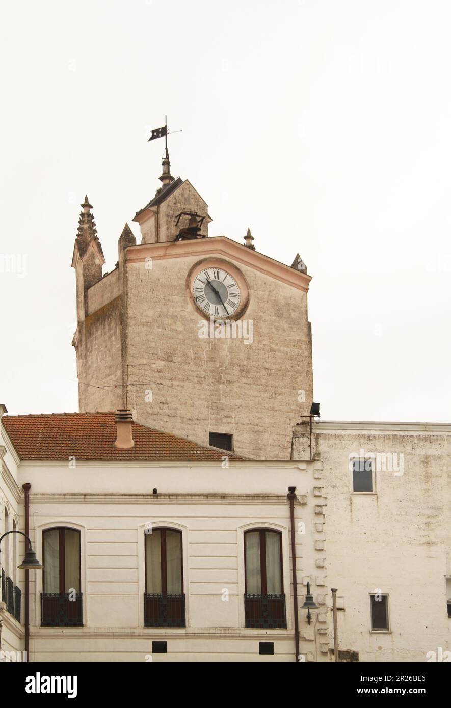 Gravina in Puglia, Italy. The clock tower by Villa Comunale (view from the back, from Larghetto Vito D'Agostino). Stock Photo