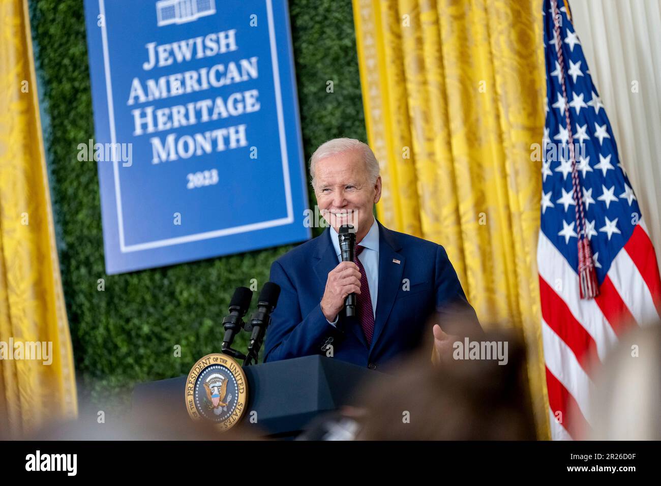 Washington, United States Of America. 16th May, 2023. Washington, United States of America. 16 May, 2023. U.S President Joe Biden during the first White House celebration of Jewish American Heritage Month in the East Room of the White House, May 16, 2023 in Washington, DC Biden denounced antisemitic bile and rising hatred from right-wing politicians. Credit: Adam Schultz/White House Photo/Alamy Live News Stock Photo
