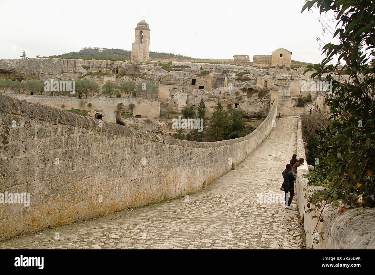 Gravina in Puglia, Italy. Ponte Acquedotto, a historical landmark from the18th century, & the Botromagno Archeological Park. Stock Photo