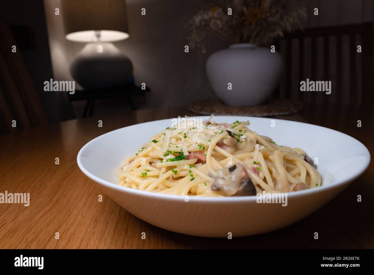 Fettuccine Carbonara, Truffle Pasta, Spaghetti Carbonara, Mushroom Pasta, and More Stock Photo