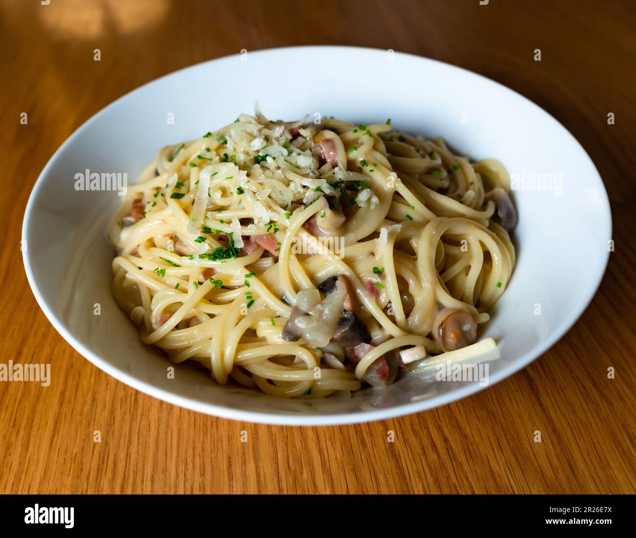 Fettuccine Carbonara, Truffle Pasta, Spaghetti Carbonara, Mushroom Pasta, and More Stock Photo