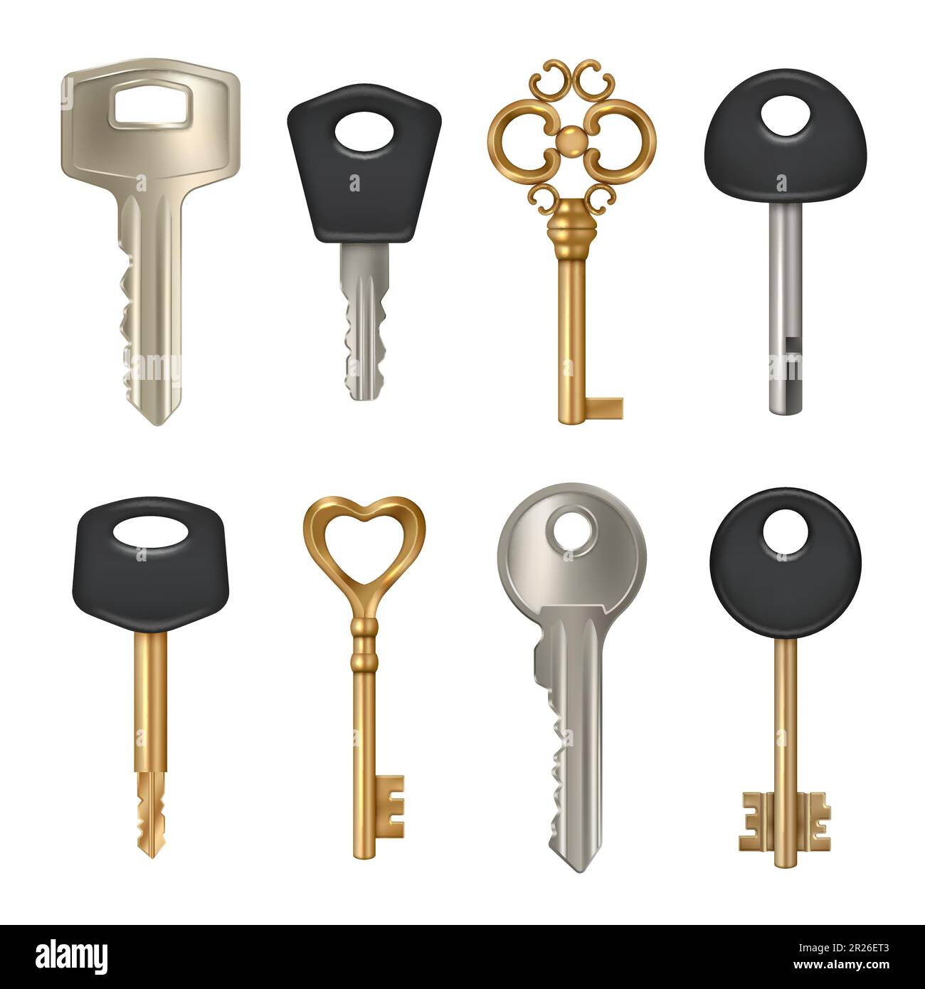 Metallic key. Safety concept set pictures of different door key decent