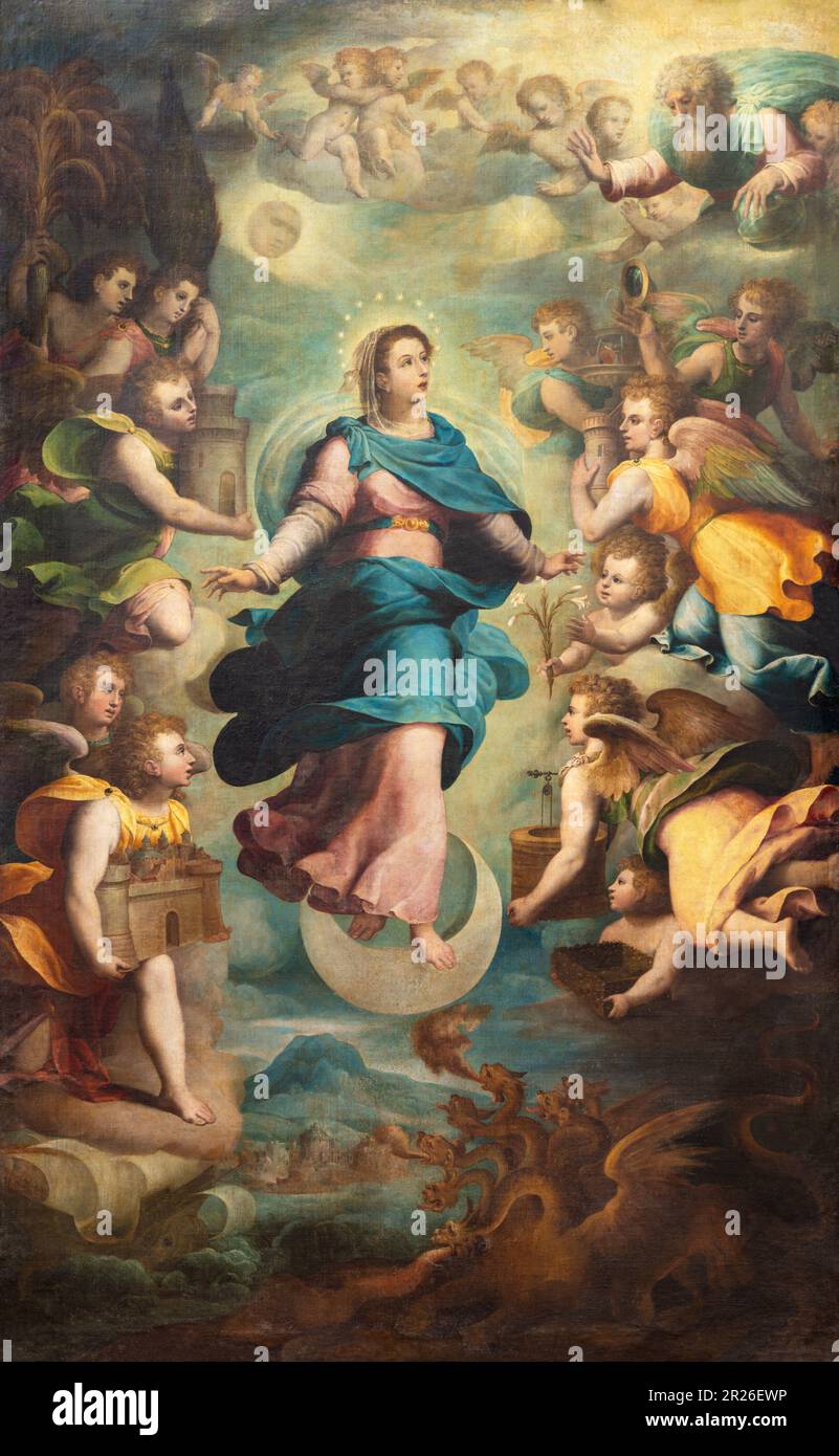 GENOVA, ITALY - MARCH 7, 2023: The painting of Immaculate Conception in the church Chiesa di San Luca by Andrea Semino (1526 - 1598). Stock Photo