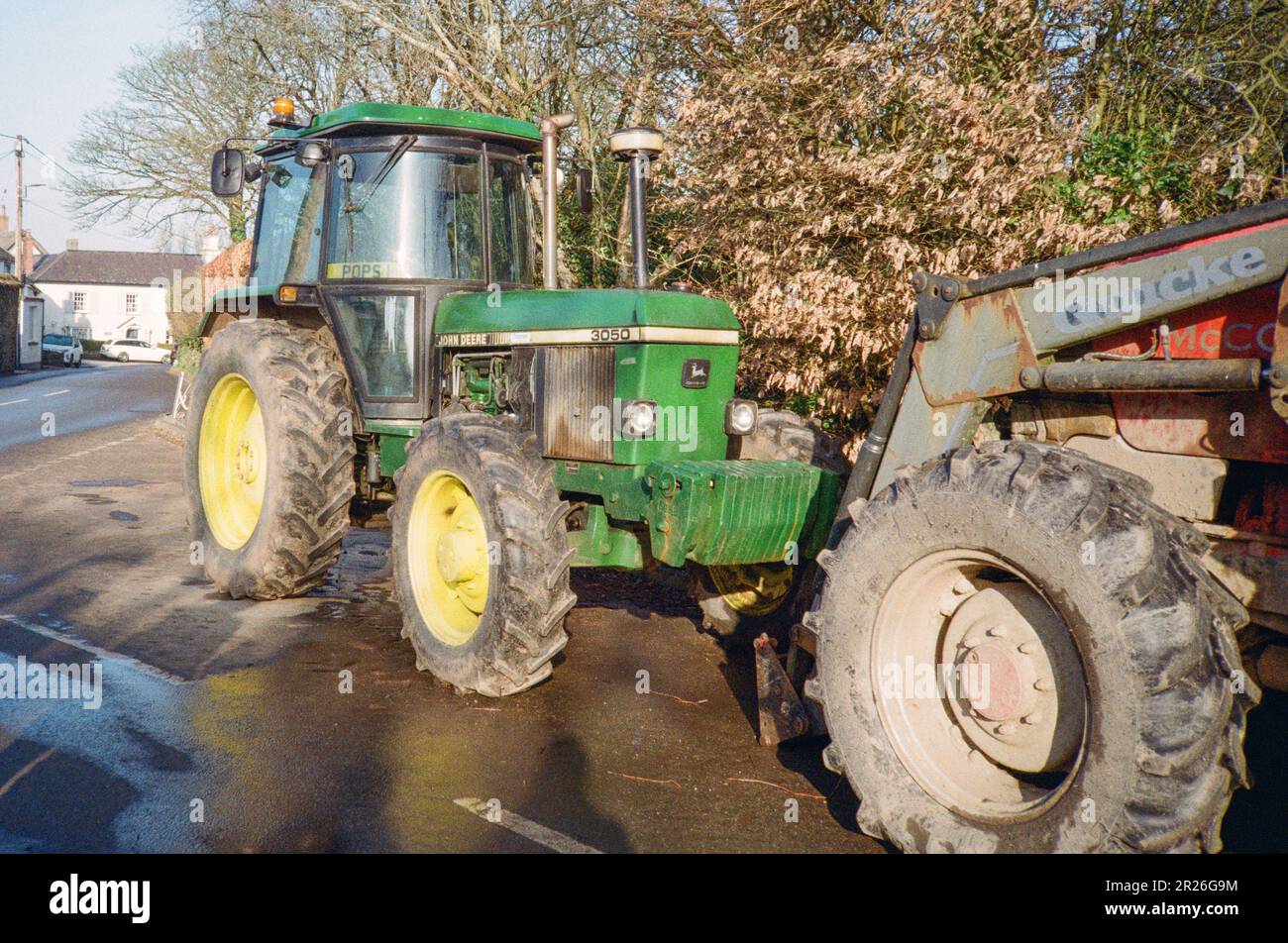John Deere 3050 tractor,, High Bickington, Devon, England, United Kingdom, Stock Photo