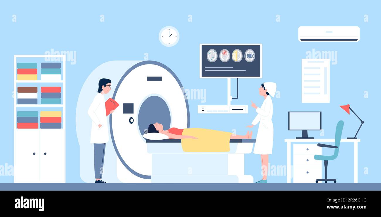 resonance imaging in modern clinic with doctor. Brain scan