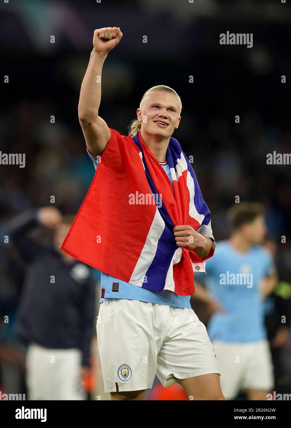 Manchester City's Erling Haaland celebrates at full time after the UEFA