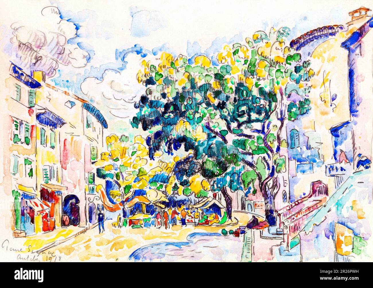 Antibes painting in high resolution by Paul Signac. Original from Barnes Foundation. Stock Photo