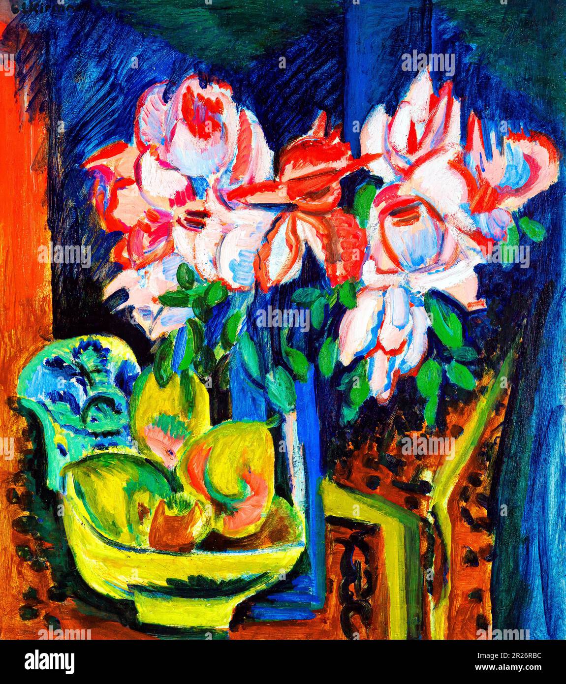 Ernst Ludwig Kirchner's Pink Roses famous painting. Original from the Saint Louis Art Museum. Stock Photo