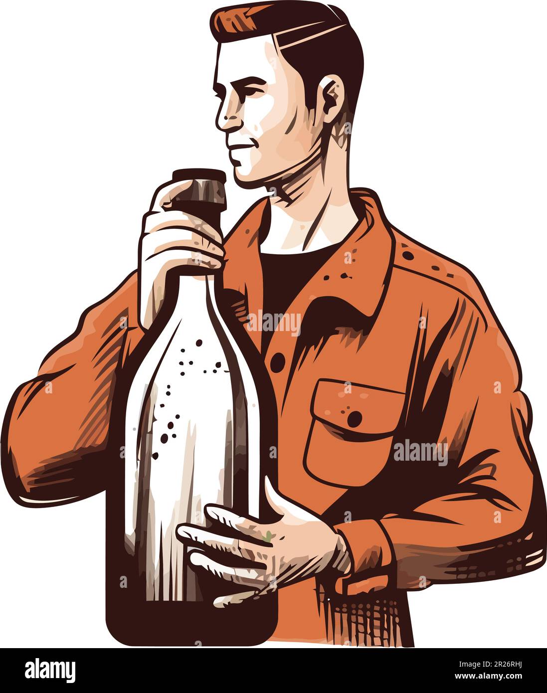Cartoon orange drinking beer helmet with bottles Vector Image