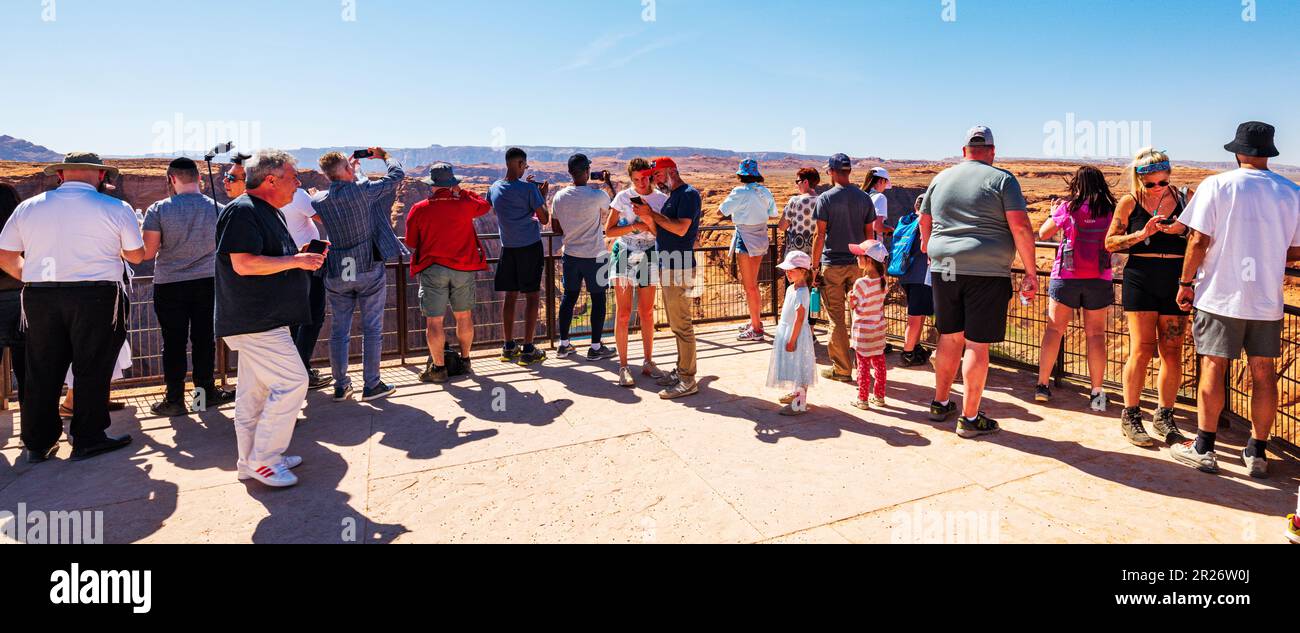 Visitors at Horseshoe Bend; Colorado River; Page; Arizona; USA Stock Photo