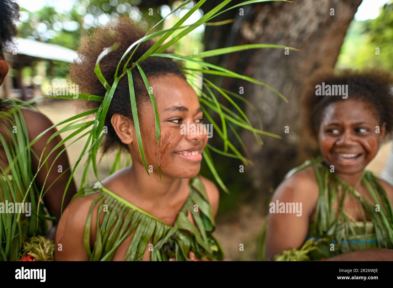 Indigenous teens of the Solomon Islands dressed in traditional outfits ...