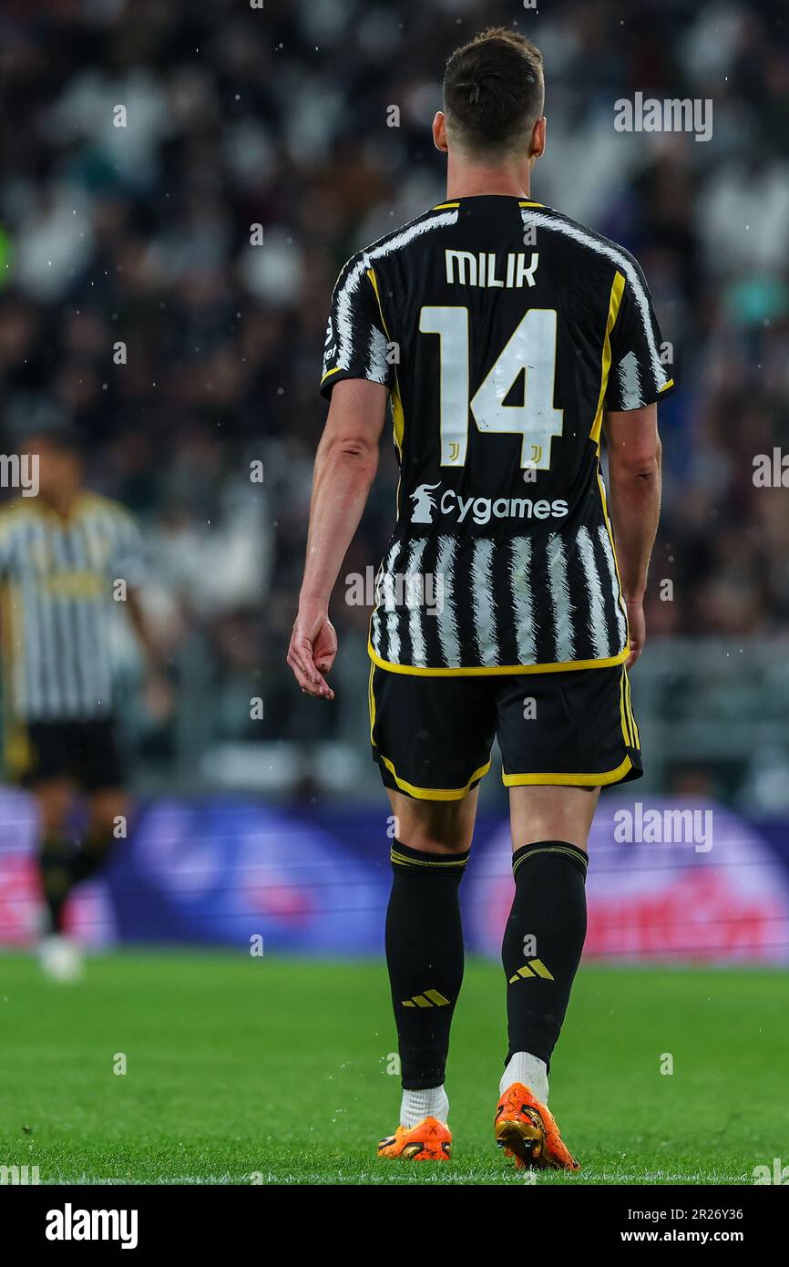 Turin, Italy. 14th May, 2023. Arkadiusz Milik of Juventus FC wearing the  new jersey Home Kit 23/24 during the Serie A 2022/23 football match between  Juventus FC and US Cremonese at the