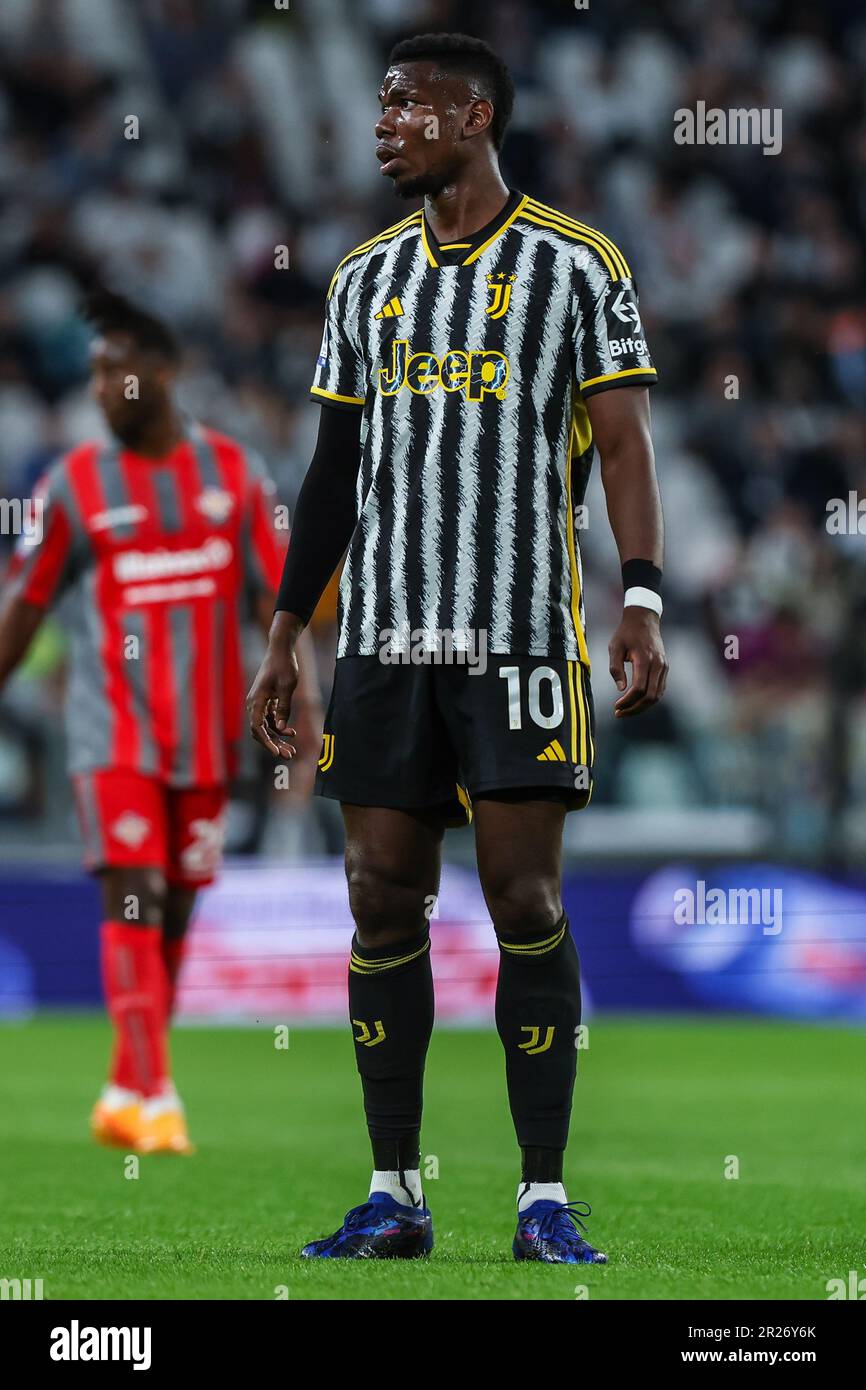 Paul Pogba of Juventus FC wearing the new jersey Home Kit 23/24 during the  Serie A 2022/23 football match between Juventus FC and US Cremonese at the  Allianz Stadium. Final score; Juventus