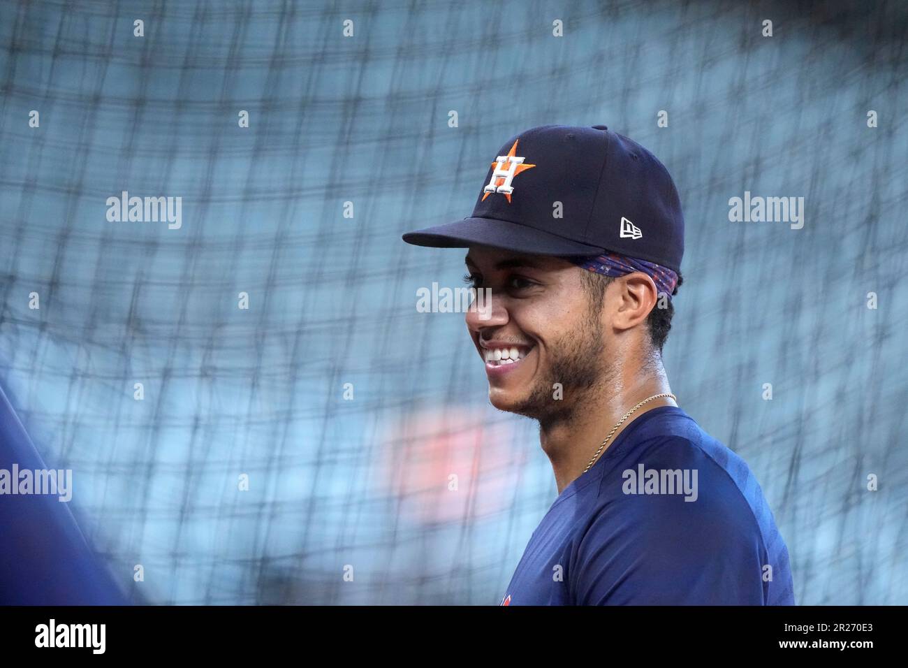 Houston Astros' Jeremy Pena smiles during batting practice before a  baseball game against the Chicago Cubs Wednesday, May 17, 2023, in Houston.  (AP Photo/David J. Phillip Stock Photo - Alamy