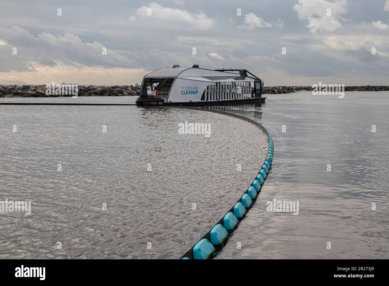 The Interceptor is an automated, Solar powered, trash collection device, locagted at thye mouth of Ballona Creek. It is the first wsuch vehicle in the Stock Photo
