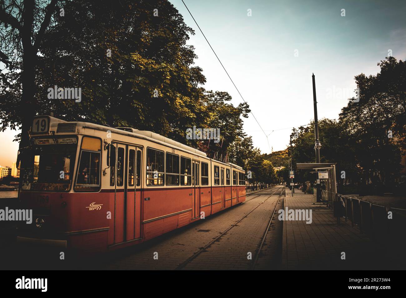 Vintage Tram in Budapest - Hungary Stock Photo