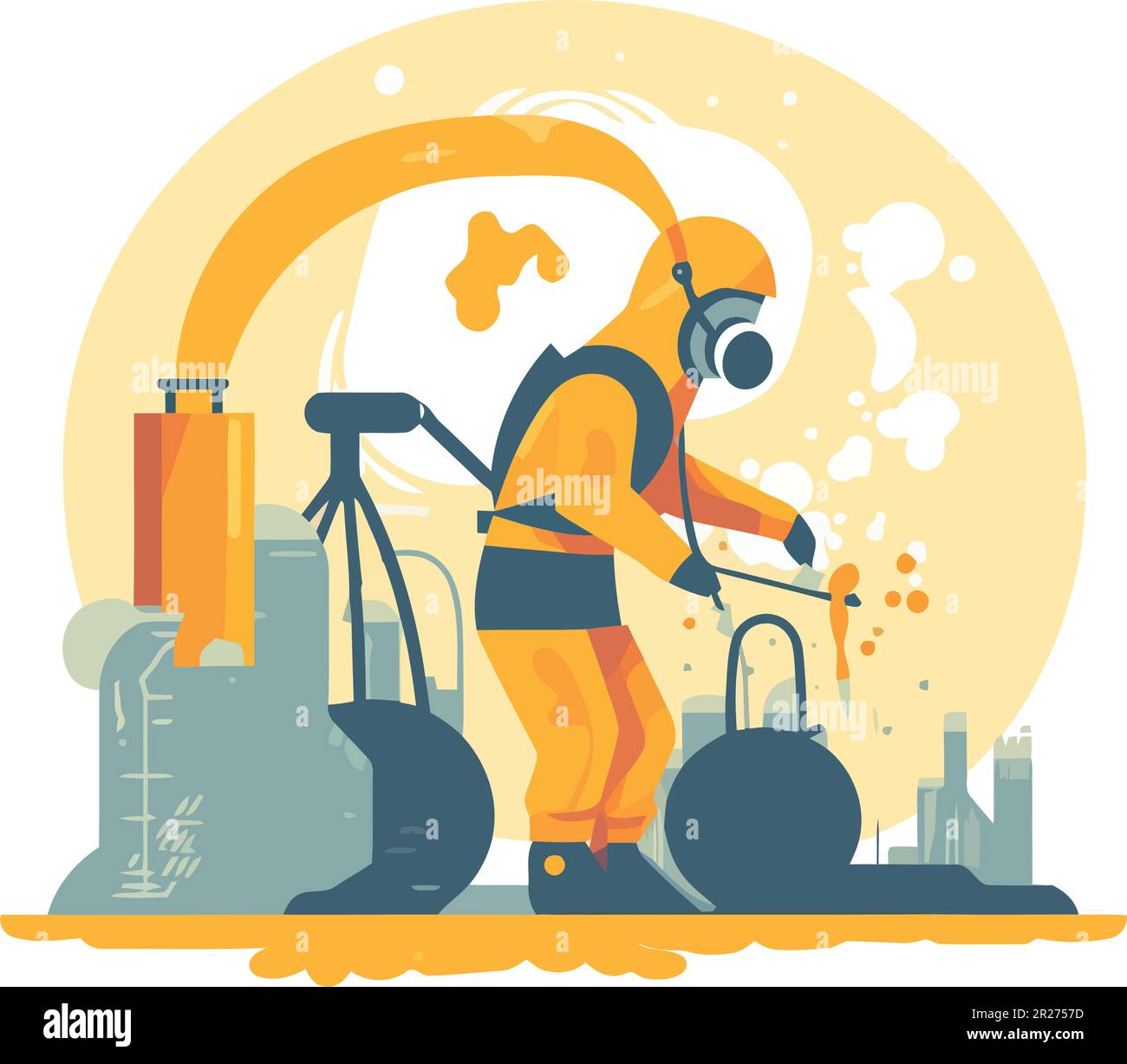 Modern construction worker using technology over white Stock Vector